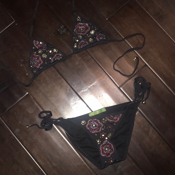 Sonia Vera Swim Embellished Black Bikini Gold Accents Small Poshmark